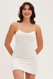 White Racer Back Strap Mini Dress - Size 12, Women's Skater Dress