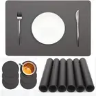 Placemats Set of 6, Faux Leather Place Mats with Coasters, Waterproof, Stain ...