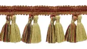 Double Tassel Fringe Trim, Color# VNT21 - Beige Harvest Red [5 Yards]