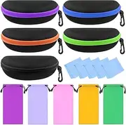 [Swpeet] 15Pcs Sunglasses Case Set, 5 Colors Portable Travel Sunglasses Case, Zipper Travel Eyeglasses Cases with Hook, Safety Glasses Cases Zipper Shell Eyeglasses with Glasses Pouch and Cleaning Cloth