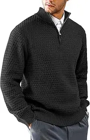 [Zaitun] Men's Quarter Zip Sweater Jumper Turtleneck Mock Neck Pullover Ribbed Knit Casual Polo Sweaters