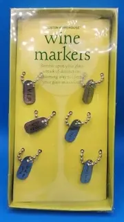 Set of 6 Boston Warehouse Wine Glass Charms/ Drink Markers NIB