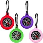 Pack of 4 Compass Children, Mini Compass Keyring, Portable Waterproof Compass Outdoor with Carabiner Hook for Outdoor Holiday Camp, Camping, Hiking, Travel, Gifts, Children's Compass