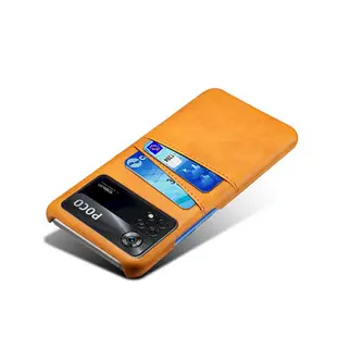 小米 POCO X4 Pro 5G 皮革保護殼牛皮仿真皮紋雙插卡手機殼背蓋手機套