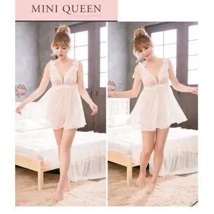 Mini Queen 睡衣 (白) 魔法親吻 性感蕾絲網紗綁帶美背睡衣