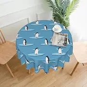 Penguin Tablecloth Round Table Cloth 60 Inch Waterproof Party Table Covers for Picnic Kitchen Outdoor Blue