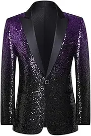 [HEYDHSDC] Mens Striped Sequin Sparkling Suit Blazer Shawl Lapel One Button Dress Blazers Stage Party Prom Wedding Tuxedo