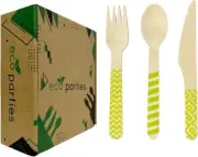 Wooden Cutlery Set Disposable Bulk Buy Forks Spoons Knives 150PC - GREEN
