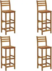 [vidaXL] Wooden Bar Stools Solid Acacia Wood, Durable and Sturdy Design with Backrests and Footrests, 75cm High, Set of 4 - Brown