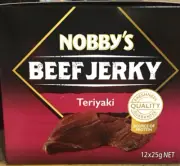 BULK NOBBYS TERIYAKI BEEF JERKY BOX 12x 25g BAGS QUALITY MEATS BRAND NEW AUS