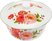 MOLUCKFU Retro Enamel Lard Basin with Lid Practical Food Storage Bowl for Home and Restaurant Stylish Simple Design for Vegetables and Soup and Decorative Kitchenware