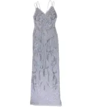 Aidan Mattox Womens Spaghetti-Strap V-Neck Gown A-line Dress, Blue, 0