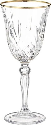 Lorren Home Trends Siena Crystal White Wine Glass Set of 4 - Gold Band Design