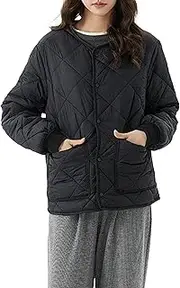 [Generic] Women's Quilted Puffer with Pockets Lightweight Warm Coat Outerwear Winter Long Sleeve Puffy Jacket