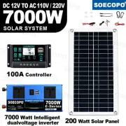 7000W Solar Kit 12V 110V Inverter Battery ChargerLighting/Camping 200W PanelNC