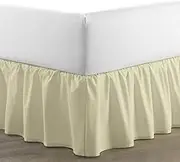 100% Cotton 400 Thread Count 1 Piece Ruffled Bed Skirt Dust Ruffle with Platform 15" Drop King, Ivory Solid