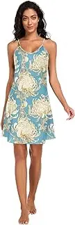 [FRODOTGV] Womens Nightgown Sexy V Neck Lingerie Night Shirt White Chrysanthemum Cyan Cute Sleepdress for Women S