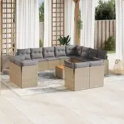 13 Piece Garden Sofa Set with Cushions Mix Beige Poly Rattan Patio Bar Sets