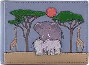 [Mala] Safari Elephant & Giraffe Scene RFID Card ID Holder, Leather, 10 x 7 x 1 cm, Savanna, Blue, 10 X 7.5 Centimeters, Contemporary