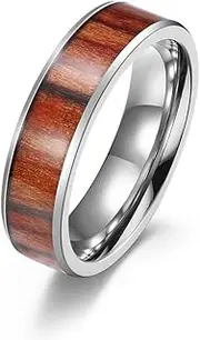 RIUKIU Stainless Steel Wood Face Couple's Ring, Fashionable Stainless Steel Men's and Women's Rings,Multi Colored,8