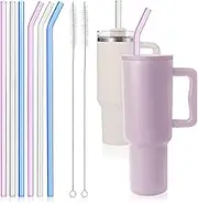 [6Pcs] Reusable Glass Straws for Simple Modern 40 oz - 12" x 10mm Replacement Glass Straws Shatter Resistant for Stanley 40 oz Tumbler, Straw with 2 Brushes for Stanley Cup Accessories