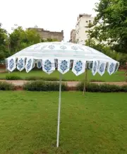 Indian Handmade Cotton Hand Block Floral Print Garden Umbrella Sun Shade Parasol