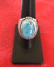 Navajo Turquoise Ring Sterling Silver size 10 TByrd AJoe R0163