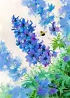 Original Delphiniums Flowers Acrylic Painting Violet BumbleBee Floral Garden Art