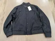 $595 Mens THEORY Wool Flannel Snap Front Varsity Bomber Jacket Dark Gray Medium