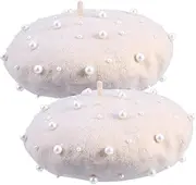 [COLLBATH] 2pcs Imitation Pearl Beret Hat Classic Autumn Berets Lightweight for Daily Wear Special Occasions Fits Head Beige