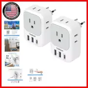International Power Adapter 2 Pack - 4 AC and 3 USB Ports for Travel