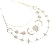 [PAMINGONO] Girl's Goddess Crown Headband Star Moon Motif Lightweight Headwear for Festivals Costumes