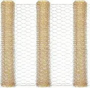Shappy 3 Pieces 40 x 13 inches Gold Chicken Wire Net for Craft Projects Lightweight Galvanized Hexagonal Frame Chicken Wire Mesh for Unfinished Wooden Window Frames DIY Craft Work Home Decor