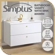 Simplus Vanity Unit Bathroom Cabinet Storage Wall Hung Sink Ceramic Basin 800MM