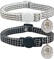 2 Pack Chanel's Style Cat Collar, Breakaway Kitten Collar, Safety Pet Collars, Elegant Cat Collar with A Rose Charm, Premium Collar for Cat