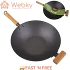 Stir Fry Pan Non-Stick Excalibur 36cm With Wood Handles Chinese Wok Flat Bottom