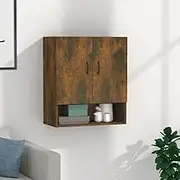 Smoked Oak Wall Cabinet, 60x31x70 cm Engineered Wood Storage Armoire, Durable & Space-Saving Design with 2 Doors & Open Shelves, Ideal for Home Office Organization