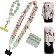 Crossbody Phone Lanyard with Phone Wrist Strap, Adjustable Cell Phone Crossbody Strap with Zippered Pouch, Clip and Go Strap for Phone with Wallet Crossbody for Women