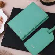 'Tiffany Blue' Leather Personalised Passport & Luggage Tag Set