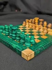 Handcrafted Olive Wood & Emerald Epoxy Chess/Checker Board – 10”