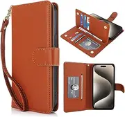 Procarcasa for iPhone 14 Pro Max Wallet Case,for iPhone 14 Pro Max Case [7 Card Holders][Wrist Strap] PU Leather Wallet Shockproof Stand Kickstand Magnetic Clourse Phone Cover-Brown