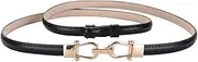 [Generic] Women's Leather Skinny Belt Adjustable Thin Waist Belts for Dresses Lady Waistband with Golden