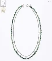 Brand NEW Ann Taylor Cord and Chain Double Strand Necklace Silver/Green