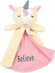 Enesco Izzy and Oliver New Baby Infant Believe Unicorn Tag-a-Long Stuffed Animal Blanket Toy, Multicolor