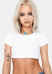 [Kiki Riki] White Short Sleeve Crop Tee