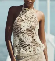 New Zara Sz M ECRU COTTON CROCHET HALTER TOP Blogger Fav 1014/337