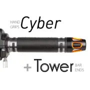 KiWAV Motorcycle Cyber Grips Dark Gray with Tower Bar Ends Orange/Black