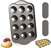 ztowoto 12-Cup Muffin Tray Non-Stick,Reusable Mini Cheesecake Tins with Removable Bottom,Small Baking Tin Muffin Tin Loose bottom,Safe Cupcake Tray for Cupcakes Mini Desserts（33x20.9x3.7cm/with Brush）