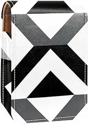 Travel Lipstick Organizer Case,Lipstick Case Portable Makeup Bag with Mirror,Black and White Triangle