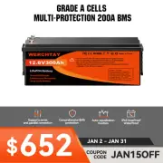 12V 300Ah LiFePO4 Lithium Iron Battery BMS Phosphate Solar Boat Marine Camping